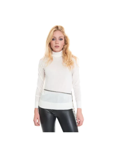 Sweter z golfem Michael Kors wełniany z paskiem biały