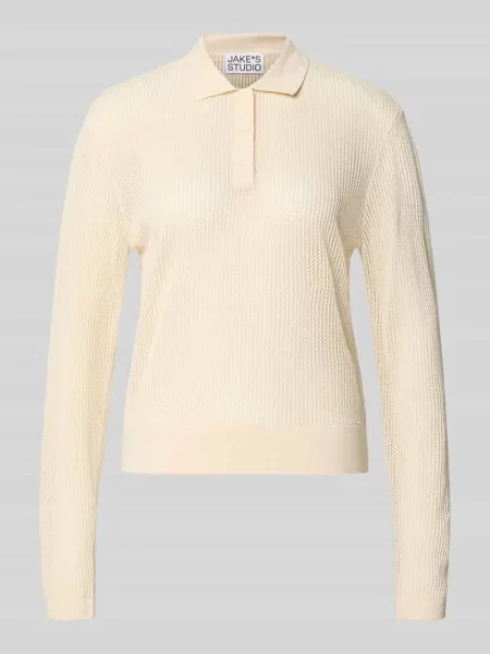 Sweter z dzianiny z kołnierzykiem polo i listwą guzikową Jake*s Studio Woman biały