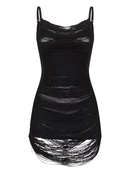 Mała sukienka mini The Attico z frędzli garniturowa czarna