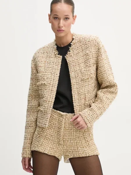 IRO marynarka wełniana niezapinana wzorzysta złoty