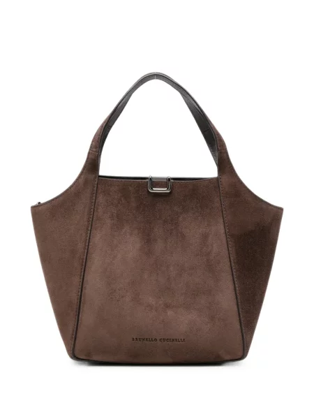 Geantă shopper Brunello Cucinelli din piele de căprioară maro