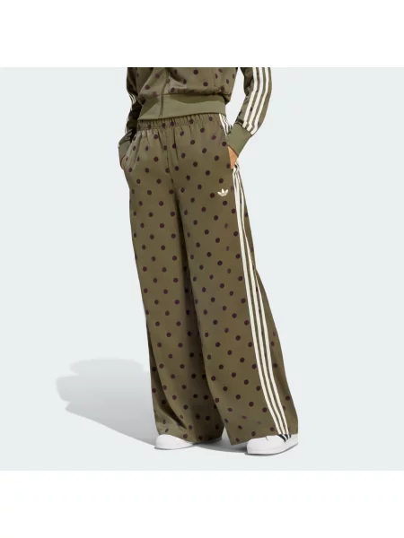 KALHOTY SATIN POLKA DOTS WIDE LEG olivový