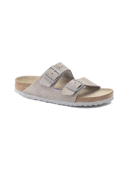 Birkenstock Arizona Soft Footbed Suede Leather Regular Stone Coin Kobiety Sandały Birkenstock Size: szary