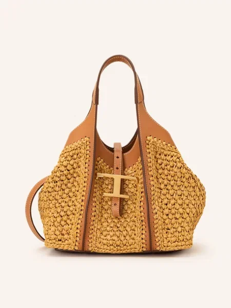 Tod's Torba Shopper Crochet Mini beige beżowa