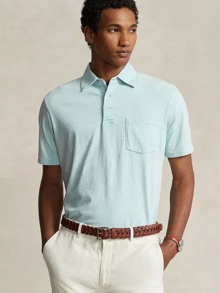 Polo Ralph Lauren Πόλο με μείγμα με λινό μπλε