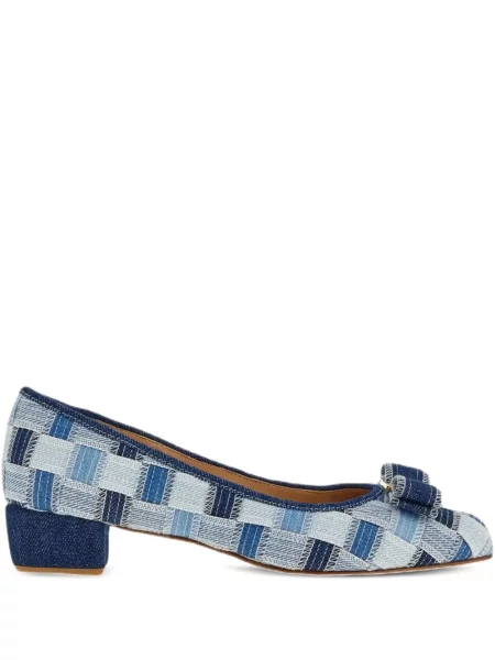 Pantofi cu toc Ferragamo în carouri albastru