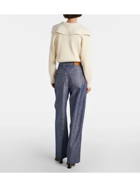 Vlnené nohavice Bottega Veneta modrá