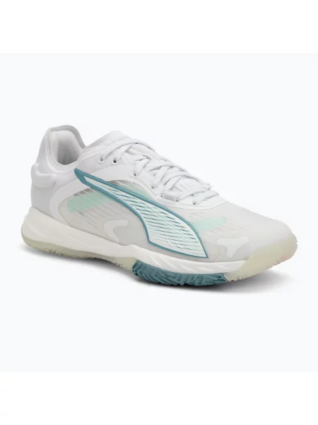 Încălțăminte de handbal pentru femei PUMA Accelerate Nitro SQD 4 Game On puma white/baltic sea blue/fresh water alb