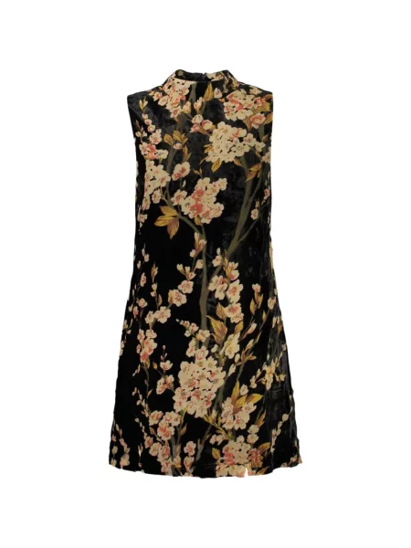 Rochie mini Desigual de catifea cu model floral cu imagine negru