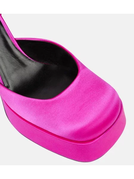 Pantofi cu toc Versace din satin cu platformă roz