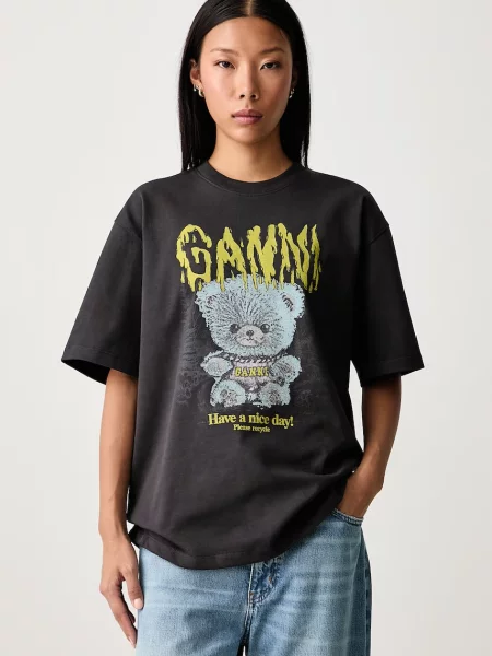 GANNI Forest Teddy tricou oversized din pentru femei