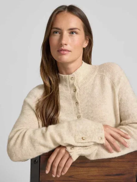 Sweter z dzianiny o kroju relaxed fit z dodatkiem wełny z alpaki i listwą guzikową Msch Copenhagen beżowy