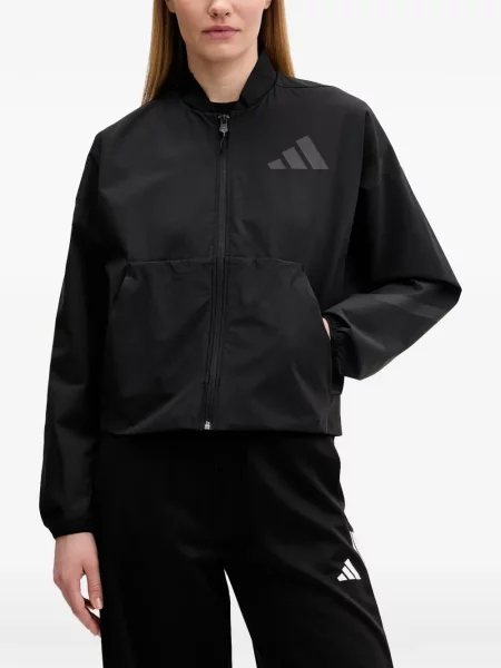 Ριγέ τρέξιμο μπουφάν Adidas με αυτόγραφο καφέ