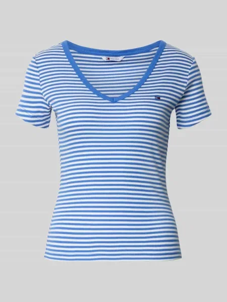 T-shirt o kroju slim fit z mieszanki bawełny Tommy Jeans niebieska