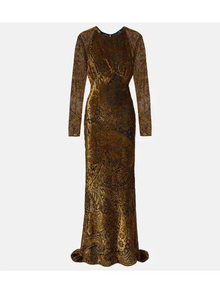 Rochie maxi Etro cu model paisley din jacard de costum