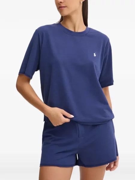 Tricou polo Polo Ralph Lauren cu autograf din piele cu glugă albastru
