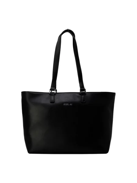 Duża shopperka Replay w jednolitym kolorze czarna