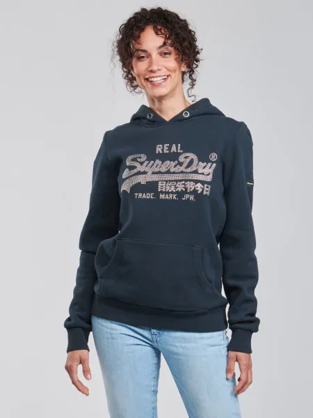 Geacă Superdry cu glugă albastru