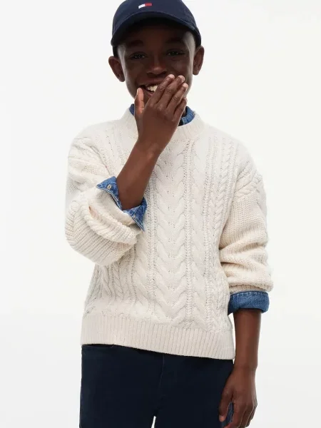 Tommy Hilfiger pulover za djecu s pamukom bež