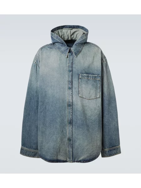 Denim jakna Balenciaga s kapuco modra