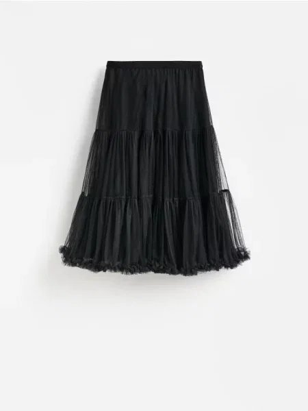 Reserved Fustă midi cu volănașe negru