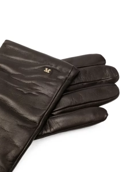 Mănuși Max Mara din piele cu autograf maro