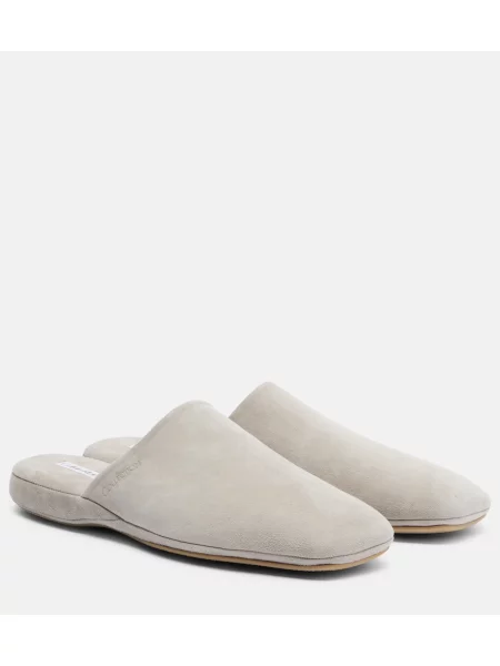 Papuci de casă Calvin Klein Collection din piele de căprioară gri