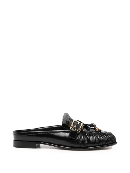 Papuci tip mules Fendi cu franjuri negru
