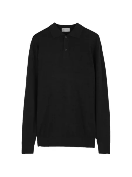 Lung tricou polo Diana Studio din lână merinos negru