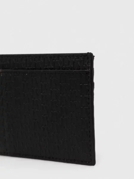 Armani Exchange etui na karty skórzane i brelok czarny