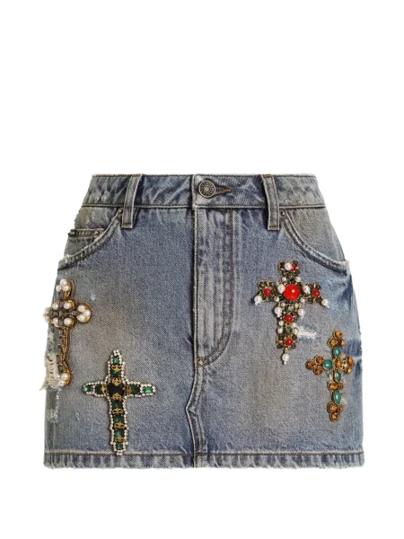 Fustă din denim Dolce & Gabbana cu broderie albastru