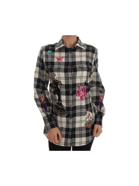 Koszula Dolce And Gabbana wełniana w kratę czarna