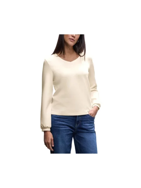 Bluza Street One z dekoltem w serek z długim rękawem w miejskim stylu beżowa