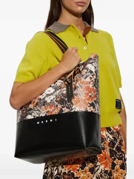 Φλοράλ τσάντα shopper Marni με σχέδιο μαύρο