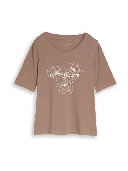 TOM TAILOR Tricou gri taupe alb