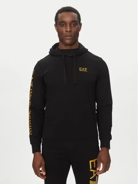 Mikina Emporio Armani Train Logo Series Extended Logo Hoodie black / gold černá