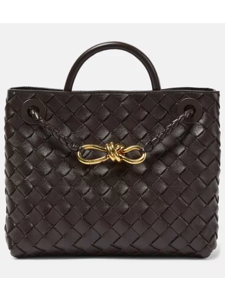 Кожена кожена чанта Bottega Veneta Handle кафяво