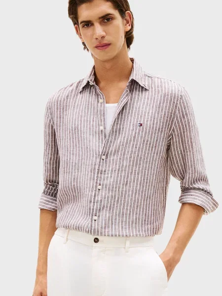 Лляна у смужку сорочка Tommy Hilfiger бежева