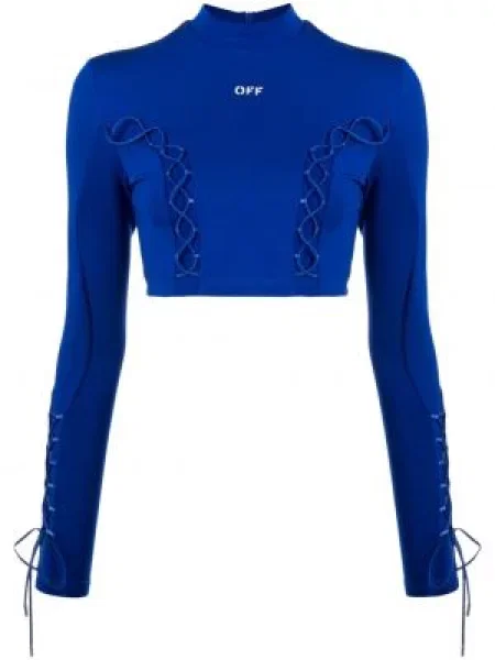 Top din dantelă Off-white cu șireturi din dantelă alb