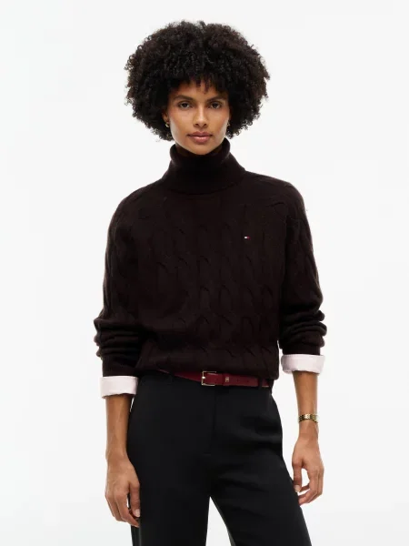 Tommy Hilfiger Bluză cu gât închis maro