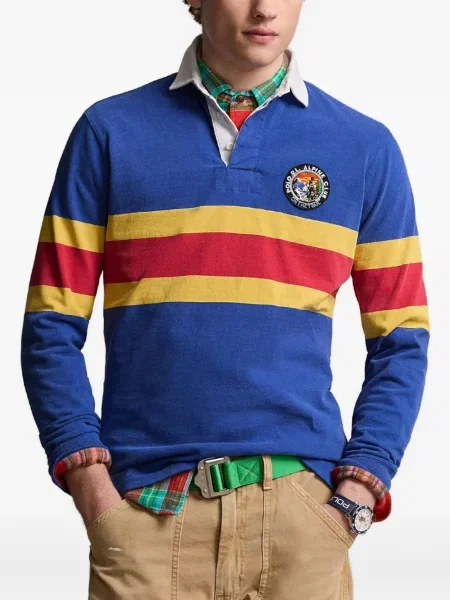 Кожена карирана поло тениска Polo Ralph Lauren бродирана бяло