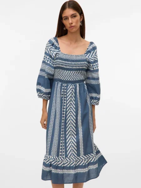 VERO MODA Obleka VMDICTHE dimno modra bela