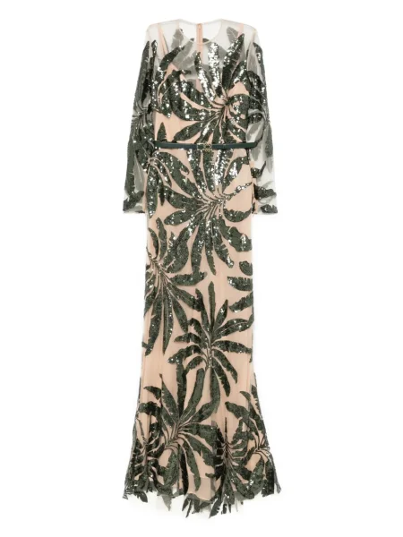 Rochie maxi Elie Saab cu broderie din tul de costum verde