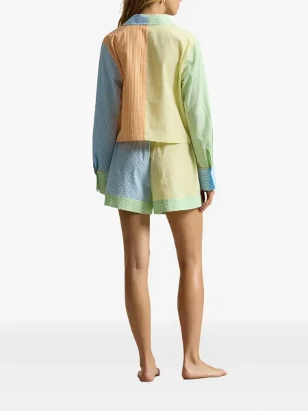 Koszulka polo Polo Ralph Lauren zamszowa na sprzączkę w paski niebieska