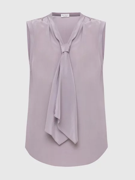 Бузковий топ з шовку Brunello Cucinelli фіолетовий