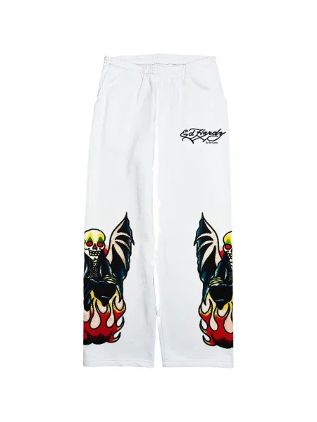 Stras pantaloni Ed Hardy alergare alb