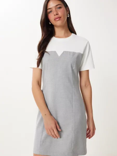 Happiness İstanbul Rochie gri amestecat alb