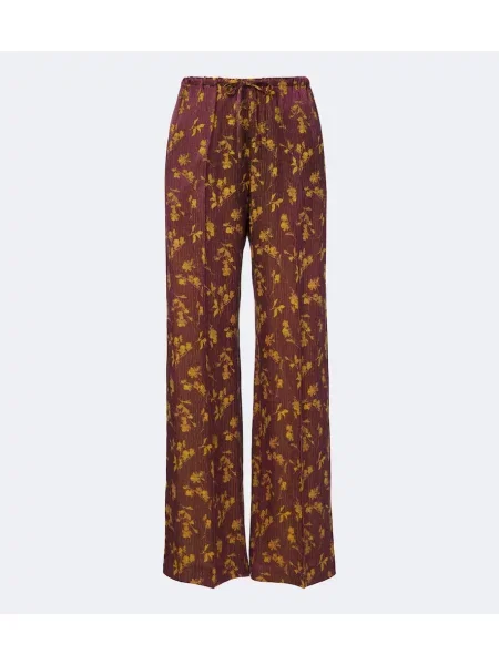 Pantaloni Dries Van Noten cu model floral maro