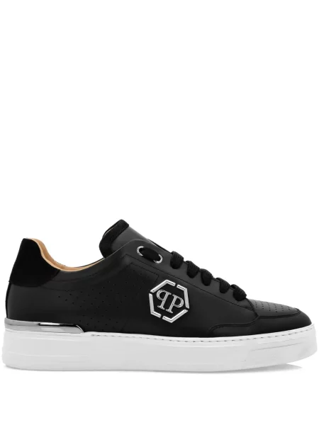 Sneakerși Philipp Plein din piele cu imagine negru