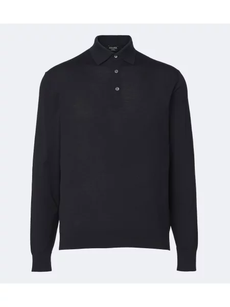 Koszulka polo Zegna wełniana niebieska